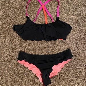 Black LARGE bikini with cute pink straps back. By Pink by Victoria Secret.